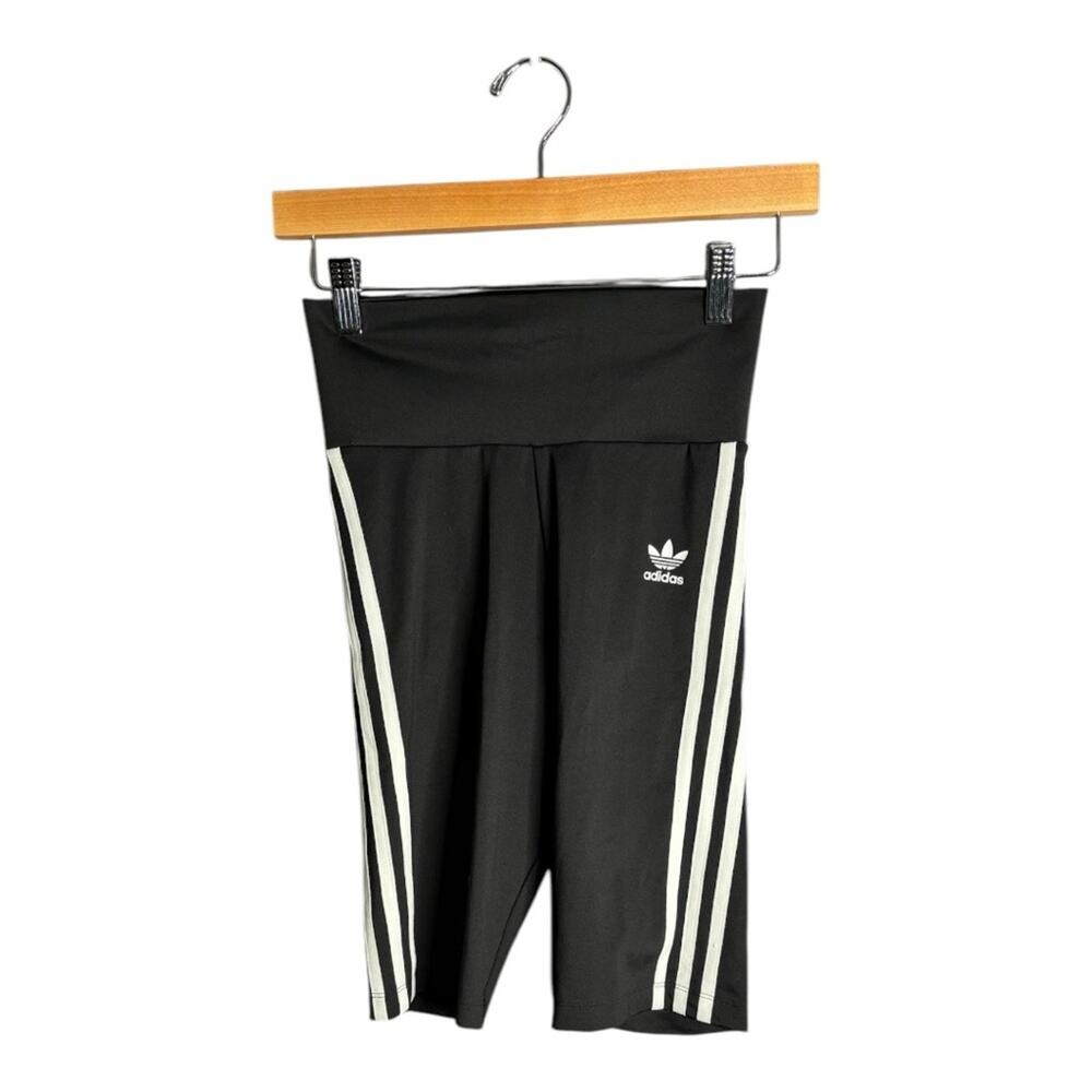 Adidas Black High Waisted Bike Shorts Classic White Side Stripes XS